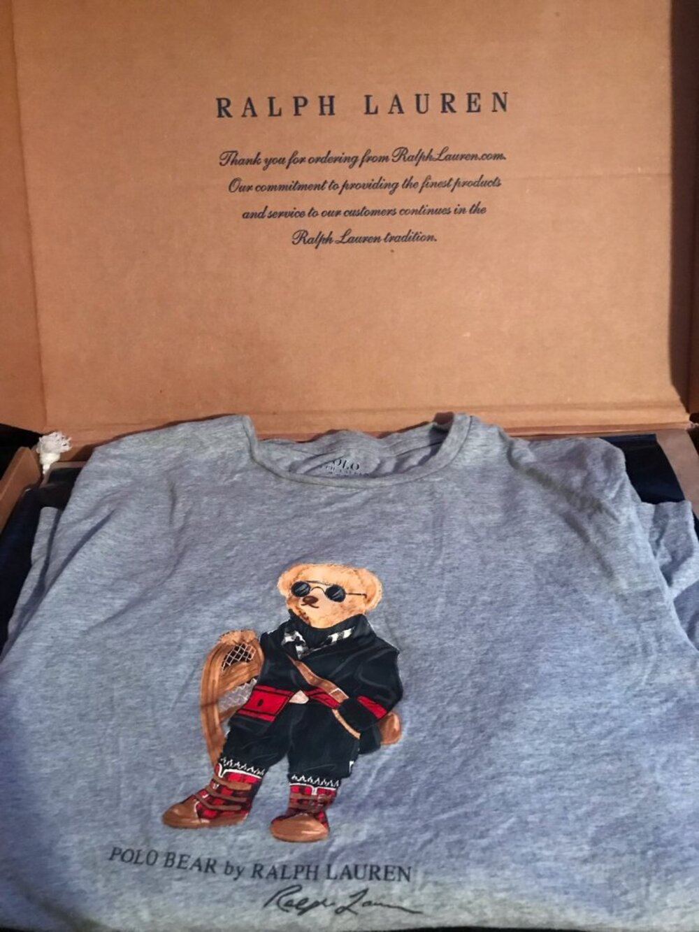 Polo Ralph Lauren Grey Polo Bear Sunglasses Graphic Tee Size M